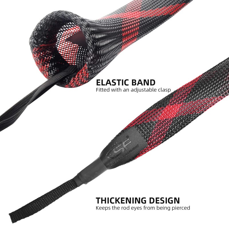 SF XXL Fishing Casting Rod Socks Braided Mesh Rod Sleeve Cover Protector Pole Gloves Black-Red-2PCS Fit Baitcast as Musky Rod or Fly Rod - Image 3